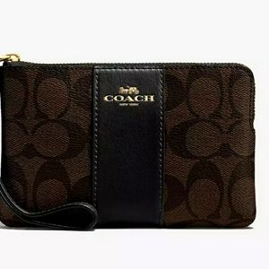 SOLD!! Brand New Corner Zip Wristlet In Signature Brown and Black